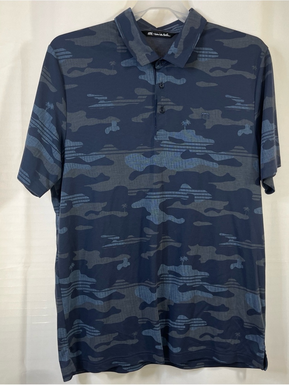 TravisMathew Mens Blue/Gray Camouflage Golf Polo Shirt Performance Stretch XL